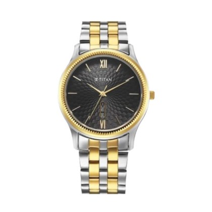 Titan Quartz 1824BM04 Black Dial Stainless Steel Strap Quartz Analog Men Watch